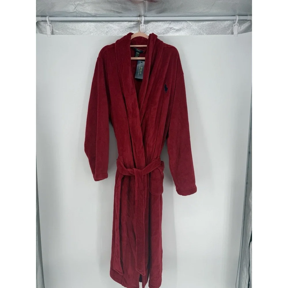 POLO RALPH LAUREN Men's Robe Microfiber Plush Long Sleeve Shawl Collar L/XL $115
